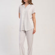 Pınarca Kadın Pijama Takımı Kısa Kollu 3 Düğmeli Çizgili Viskon