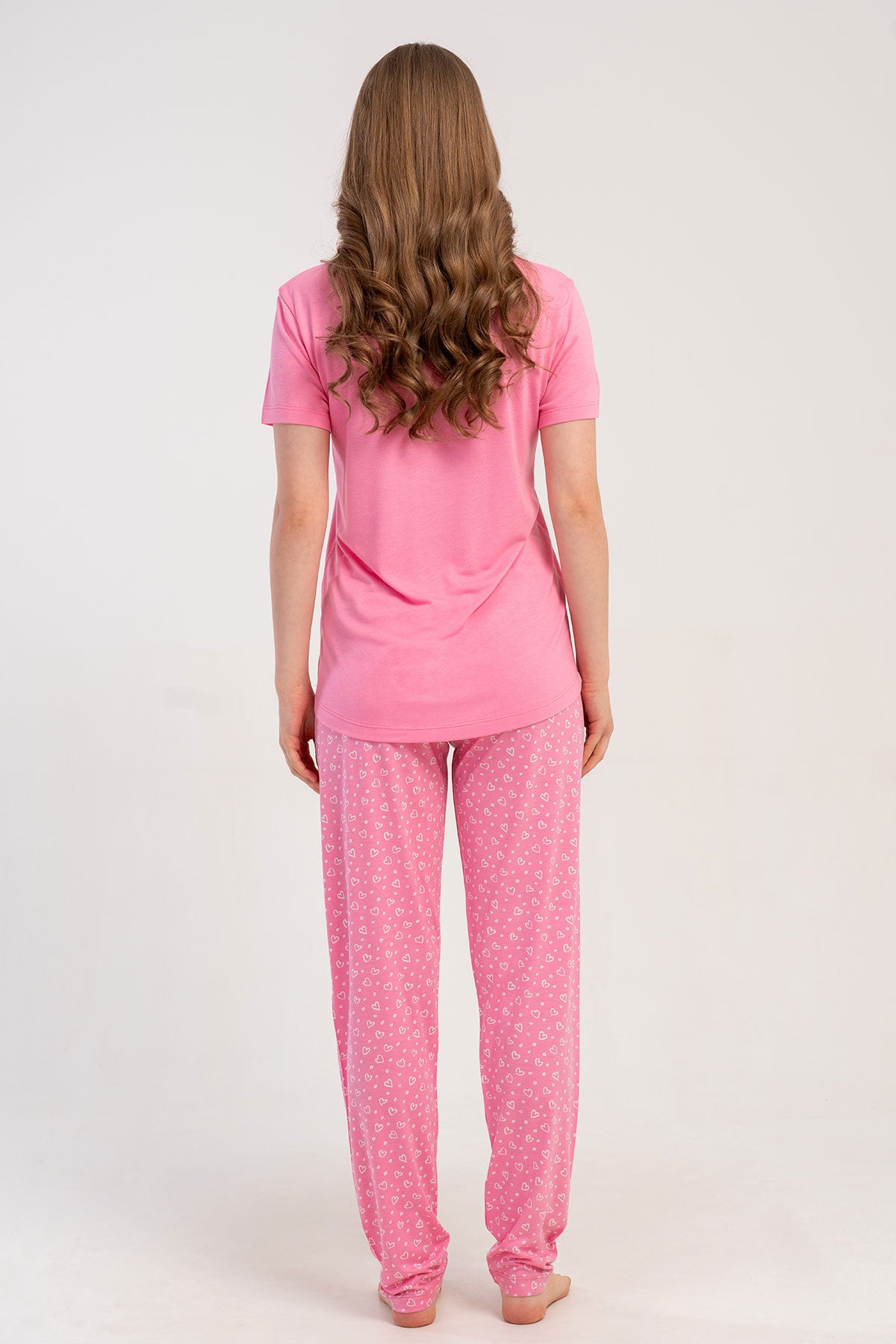 Pınarca Kadın Pijama Takımı Kısa Kollu 3 Düğmeli Desenli Viskon