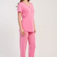 Pınarca Kadın Pijama Takımı Kısa Kollu 3 Düğmeli Desenli Viskon