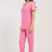 Pınarca Kadın Pijama Takımı Kısa Kollu 3 Düğmeli Desenli Viskon