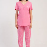 Pınarca Kadın Pijama Takımı Kısa Kollu 3 Düğmeli Desenli Viskon