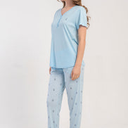 Pınarca Kadın Pijama Takımı Kısa Kollu 3 Düğmeli Desenli Viskon