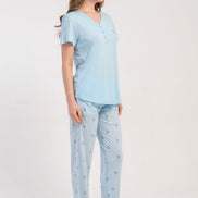 Pınarca Kadın Pijama Takımı Kısa Kollu 3 Düğmeli Desenli Viskon