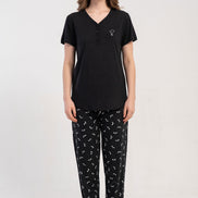 Pınarca Kadın Pijama Takımı Kısa Kollu 3 Düğmeli Desenli Viskon