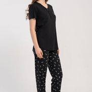 Pınarca Kadın Pijama Takımı Kısa Kollu 3 Düğmeli Desenli Viskon