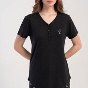 Pınarca Kadın Pijama Takımı Kısa Kollu 3 Düğmeli Desenli Viskon