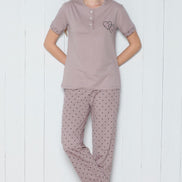 Pınarca Kadın Pijama Takımı Kısa Kollu 3 Düğmeli Nokta Desenli