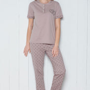 Pınarca Kadın Pijama Takımı Kısa Kollu 3 Düğmeli Nokta Desenli