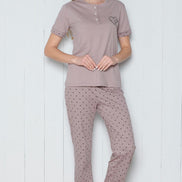 Pınarca Kadın Pijama Takımı Kısa Kollu 3 Düğmeli Nokta Desenli