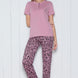 Pınarca Kadın Pijama Takımı Kısa Kollu Alt Desenli Yaka 3 Düğmeli Pamuklu