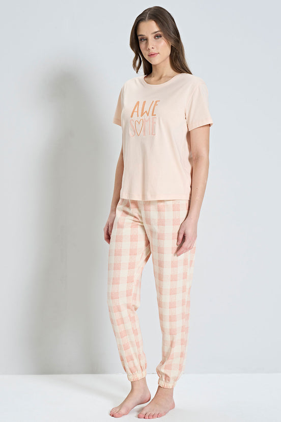 Pınarca Kadın Pijama Takımı Kısa Kollu Awesome Yazılı