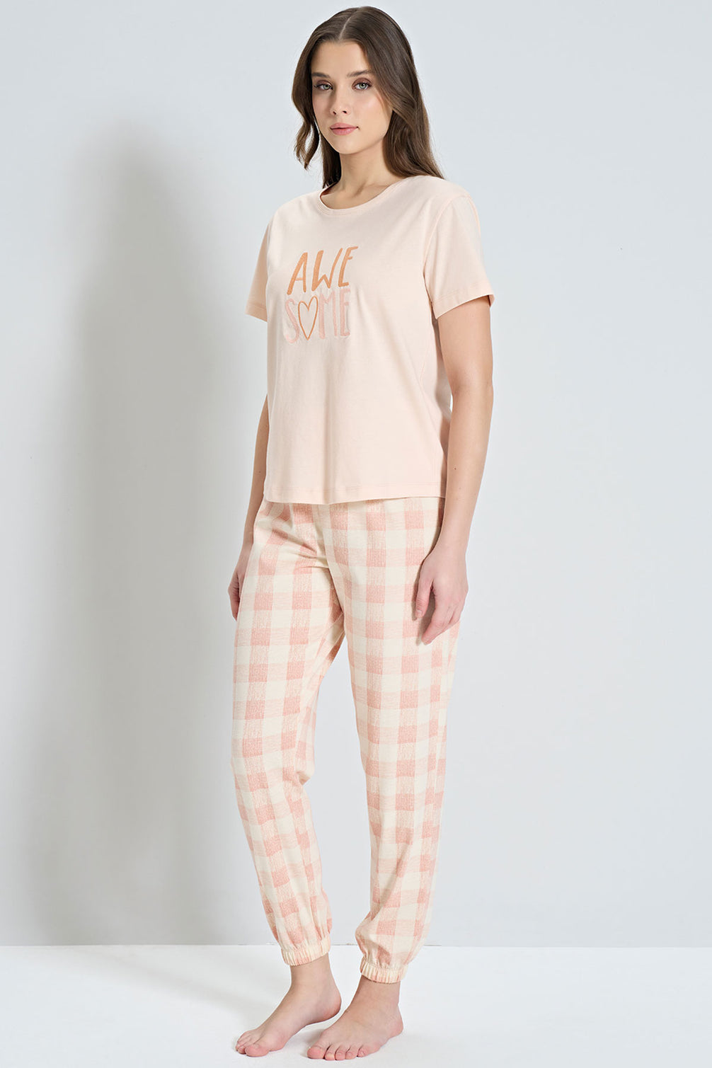 Pınarca Kadın Pijama Takımı Kısa Kollu Awesome Yazılı