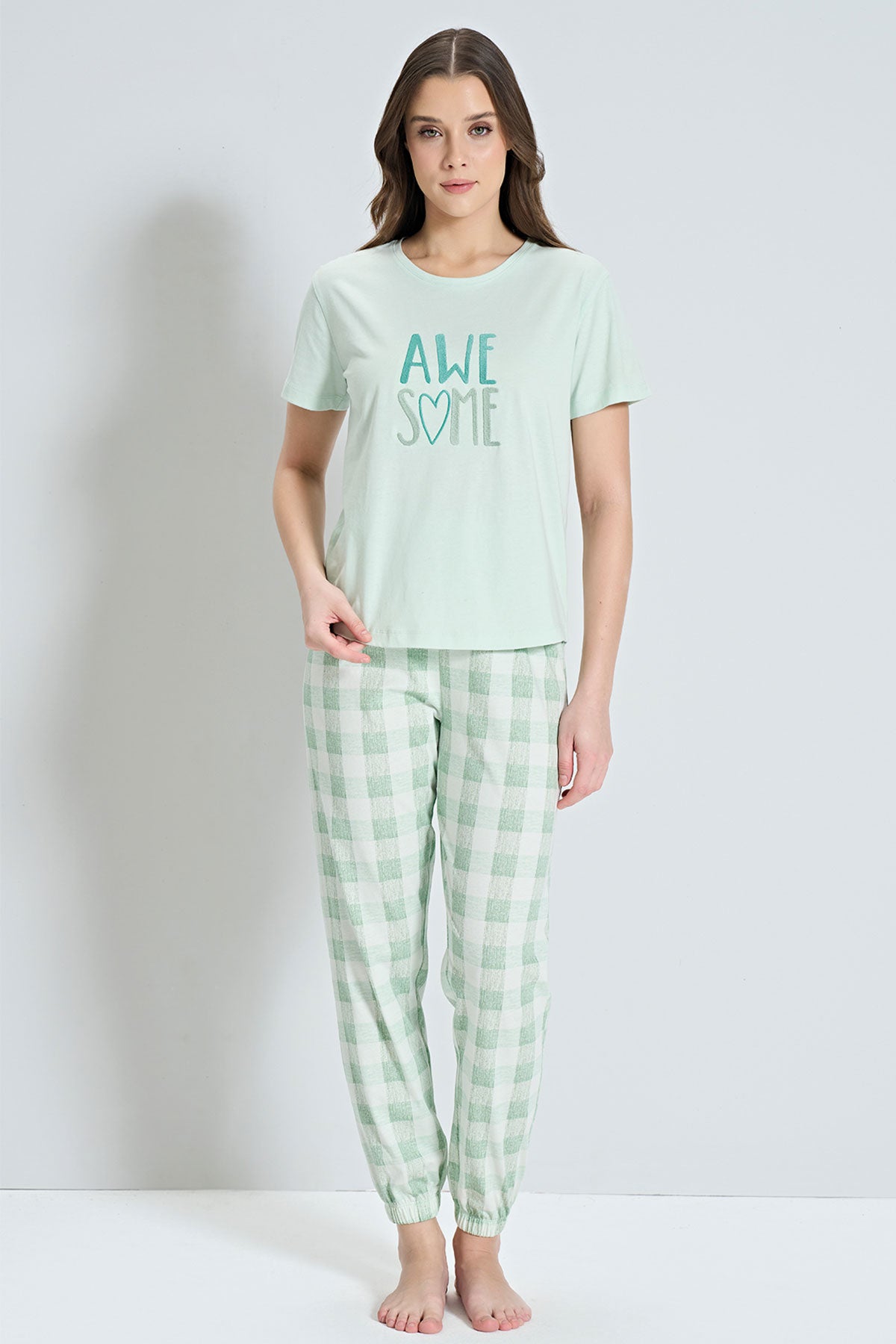 Pınarca Kadın Pijama Takımı Kısa Kollu Awesome Yazılı