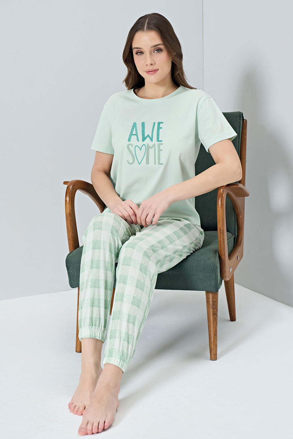 Pınarca Kadın Pijama Takımı Kısa Kollu Awesome Yazılı