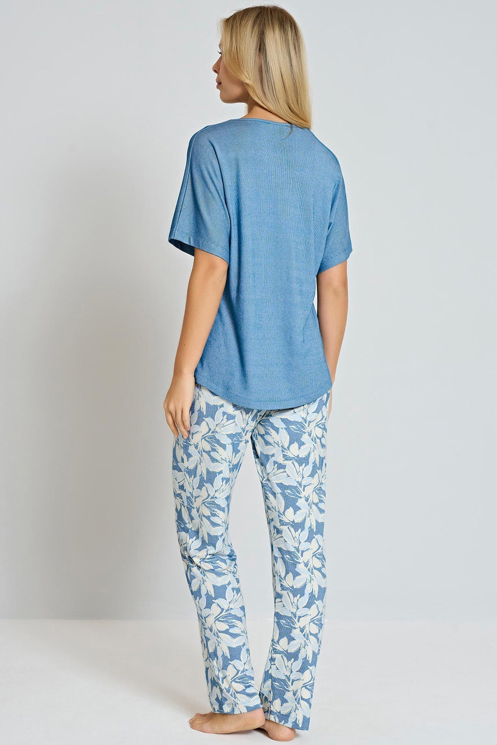 Pınarca Kadın Pijama Takımı Kısa Kollu Bisiklet Yaka Desenli