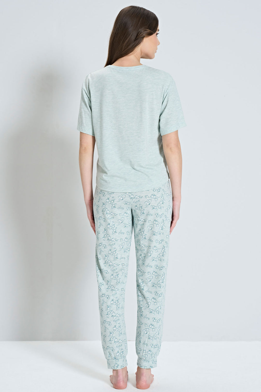 Pınarca Kadın Pijama Takımı Kısa Kollu Çiçek Desenli
