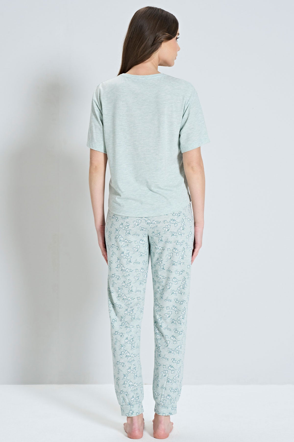Pınarca Kadın Pijama Takımı Kısa Kollu Çiçek Desenli
