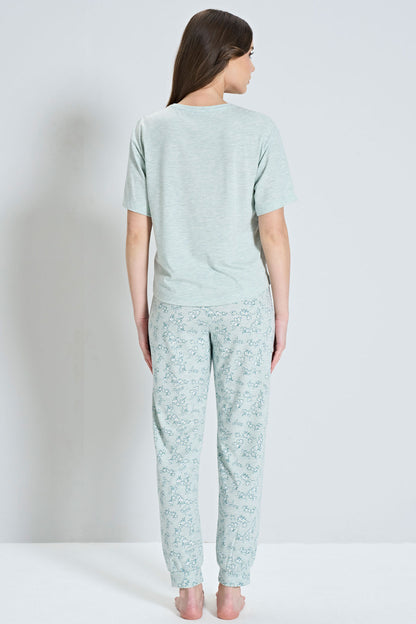 Pınarca Kadın Pijama Takımı Kısa Kollu Çiçek Desenli