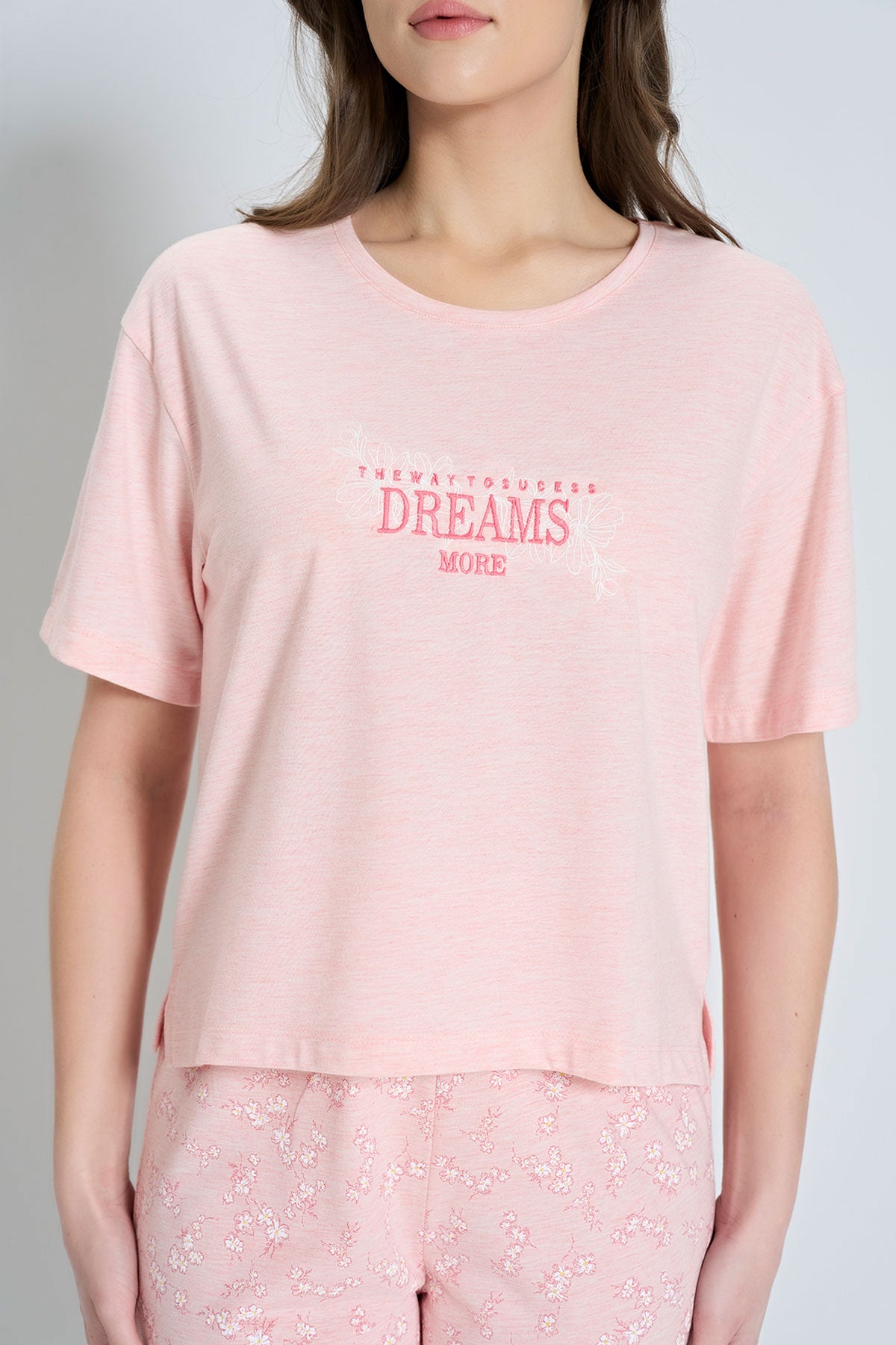 Pınarca Kadın Pijama Takımı Kısa Kollu Çiçek Desenli