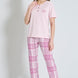Pınarca Kadın Pijama Takımı Kısa Kollu Ekose Alt Desenli Bisiklet Yaka