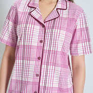 Pınarca Kadın Pijama Takımı Kısa Kollu Ekose Desenli Gömlek Yaka
