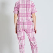 Pınarca Kadın Pijama Takımı Kısa Kollu Ekose Desenli Gömlek Yaka