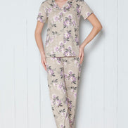 Pınarca Kadın Pijama Takımı Kısa Kollu Gömlek Yaka Çiçek Desenli