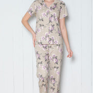 Pınarca Kadın Pijama Takımı Kısa Kollu Gömlek Yaka Çiçek Desenli