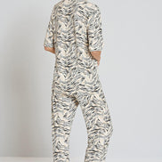 Pınarca Kadın Pijama Takımı Kısa Kollu Gömlek Yaka Desenli