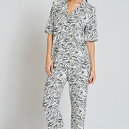Pınarca Kadın Pijama Takımı Kısa Kollu Gömlek Yaka Desenli