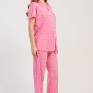 Pınarca Kadın Pijama Takımı Kısa Kollu Gömlek Yaka Desenli Viskon