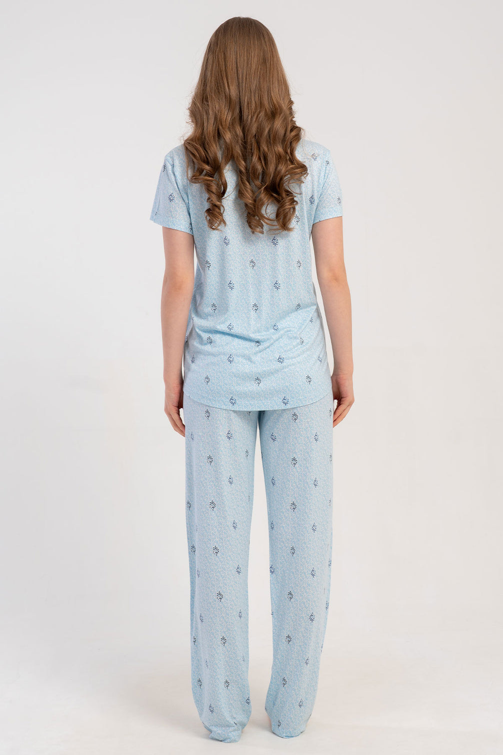 Pınarca Kadın Pijama Takımı Kısa Kollu Gömlek Yaka Desenli Viskon