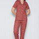 Pınarca Kadın Pijama Takımı Kısa Kollu Gömlek Yaka Geometrik Desenli