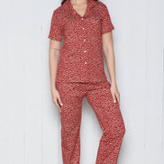 Pınarca Kadın Pijama Takımı Kısa Kollu Gömlek Yaka Geometrik Desenli