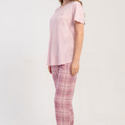 Pınarca Kadın Pijama Takımı Kısa Kollu Yuvarlak Yaka Ekose Desenli Viskon