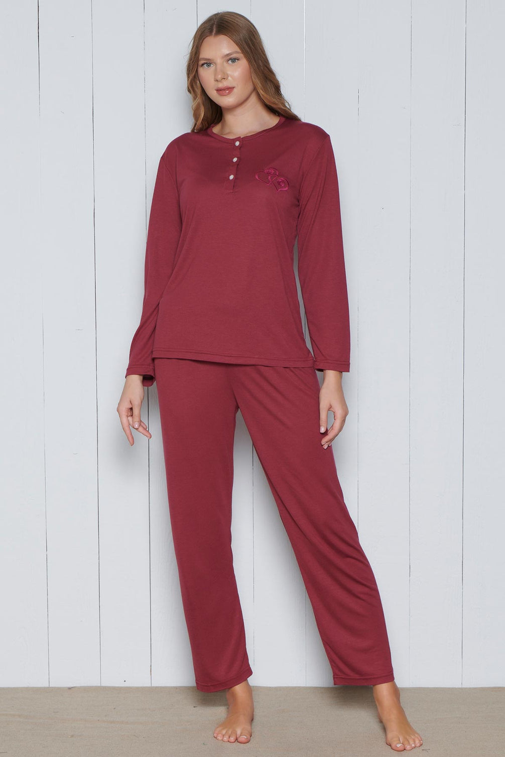 Pınarca Kadın Pijama Takımı Melisa Model Uzun Kollu 3 Düğmeli Pamuklu