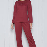 Pınarca Kadın Pijama Takımı Melisa Model Uzun Kollu 3 Düğmeli Pamuklu