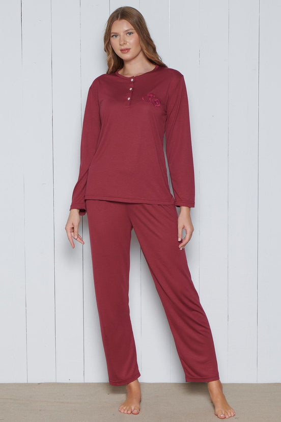 Pınarca Kadın Pijama Takımı Melisa Model Uzun Kollu 3 Düğmeli Pamuklu