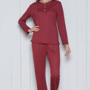 Pınarca Kadın Pijama Takımı Melisa Model Uzun Kollu 3 Düğmeli Pamuklu