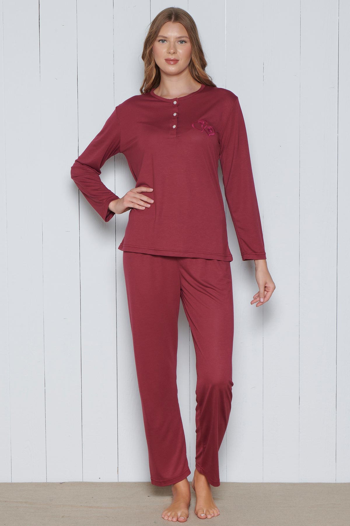Pınarca Kadın Pijama Takımı Melisa Model Uzun Kollu 3 Düğmeli Pamuklu
