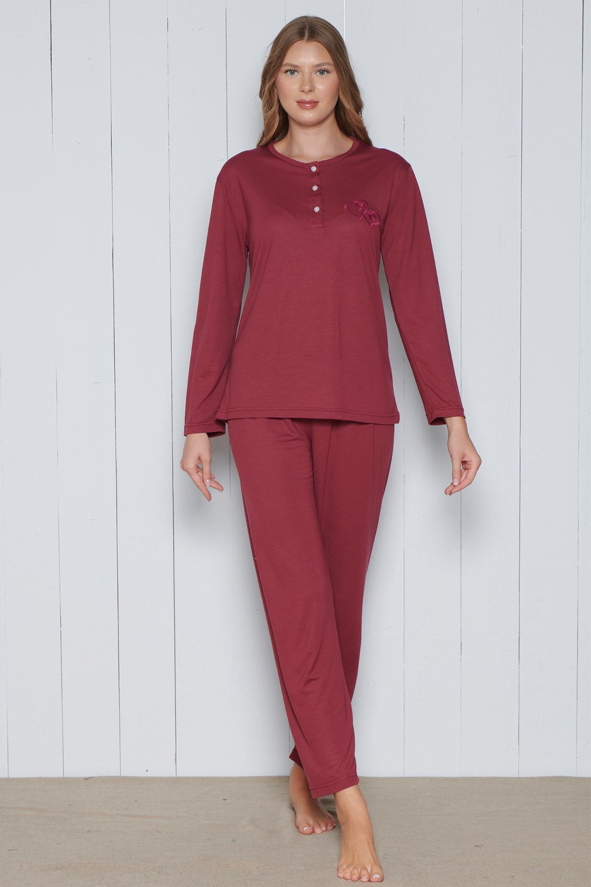 Pınarca Kadın Pijama Takımı Melisa Model Uzun Kollu 3 Düğmeli Pamuklu