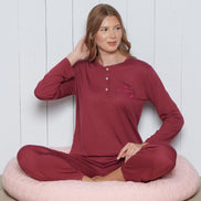 Pınarca Kadın Pijama Takımı Melisa Model Uzun Kollu 3 Düğmeli Pamuklu