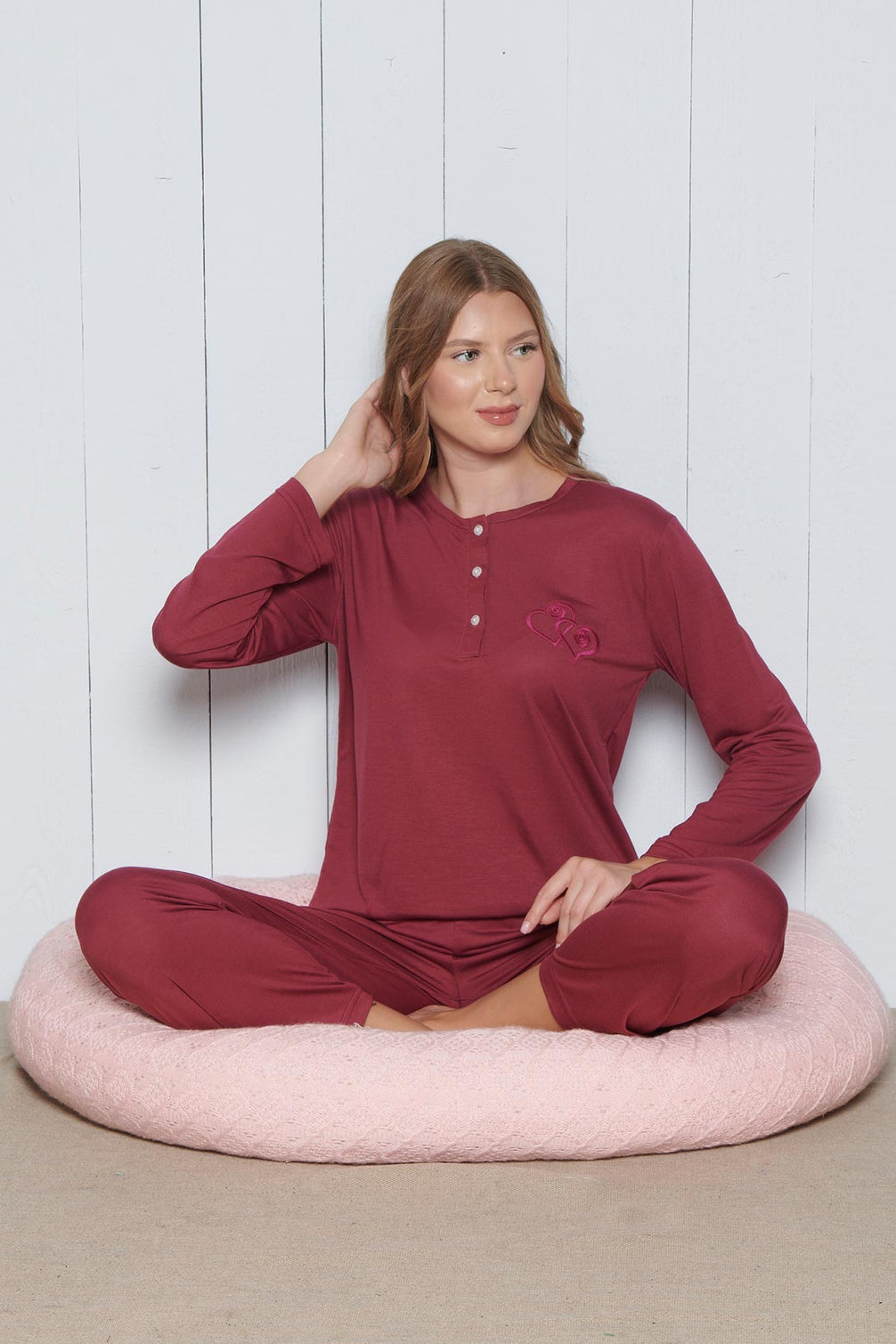 Pınarca Kadın Pijama Takımı Melisa Model Uzun Kollu 3 Düğmeli Pamuklu