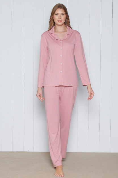Pınarca Kadın Pijama Takımı Melisa Model Uzun Kollu Gömlek Yaka Pamuklu