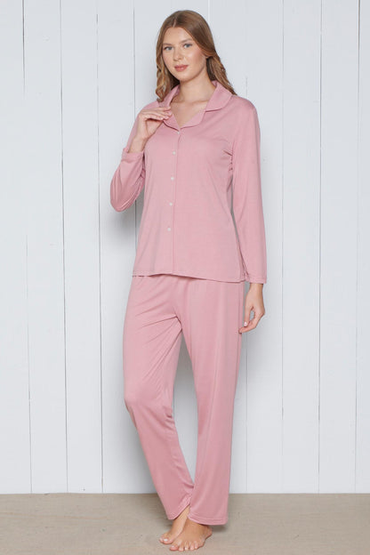 Pınarca Kadın Pijama Takımı Melisa Model Uzun Kollu Gömlek Yaka Pamuklu