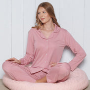 Pınarca Kadın Pijama Takımı Melisa Model Uzun Kollu Gömlek Yaka Pamuklu