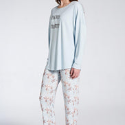 Pınarca Kadın Pijama Takımı Uzun Kollu Bisiklet Yaka Çiçek Desenli