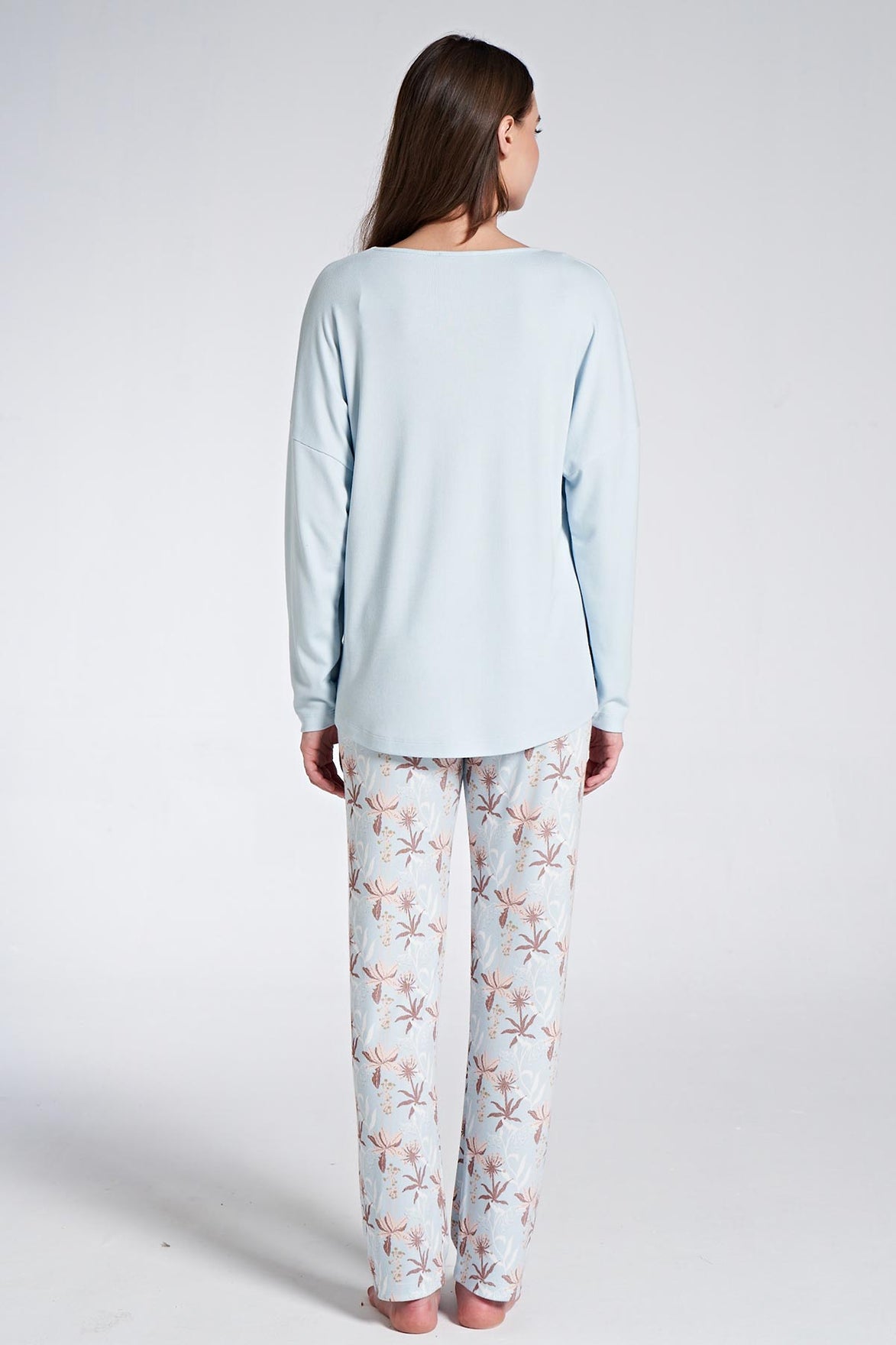 Pınarca Kadın Pijama Takımı Uzun Kollu Bisiklet Yaka Çiçek Desenli