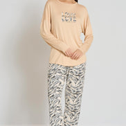 Pınarca Kadın Pijama Takımı Uzun Kollu Bisiklet Yaka Desenli
