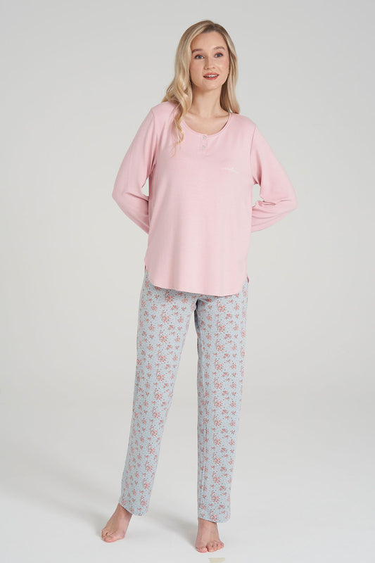 Pınarca Kadın Pijama Takımi Uzun Kollu Düğmeli